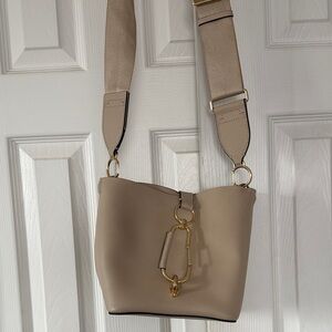 Beige Zac Posen  Leather Crossbody Bucket Bag with Gold Hardware